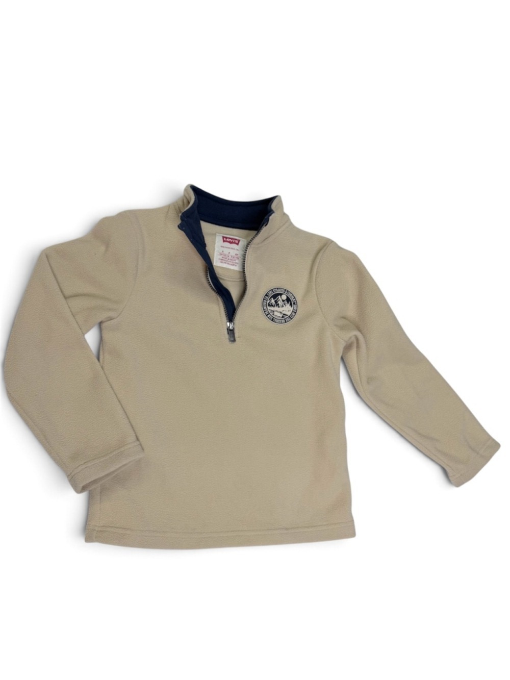 Levi's Boys Pop Color Polar Fleece Quarter-Zip Sweater - Cream/Navy, Size Small